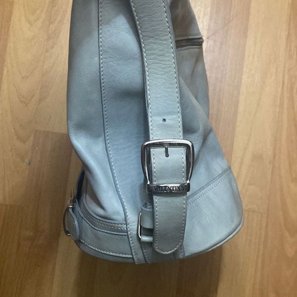 Valentina Teal Leather Bucket Shoulder Bag Double Zipper Made In Italy - Picture 11 of 12